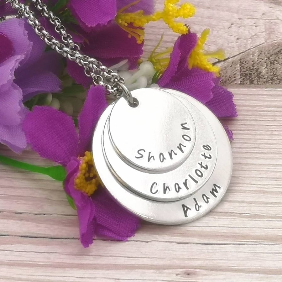 Personalised Stacked Name Necklace - Necklace For Mum Of Three - Grandma