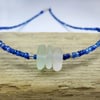 Cornish Sea Glass Necklace with Blue Seed Beads - White Shades