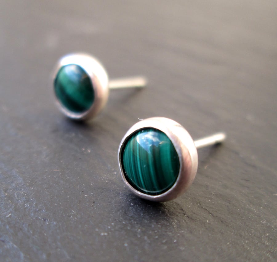 Malachite Stud Earrings - Malachite Earrings Studs, Gift, Green Jewellery