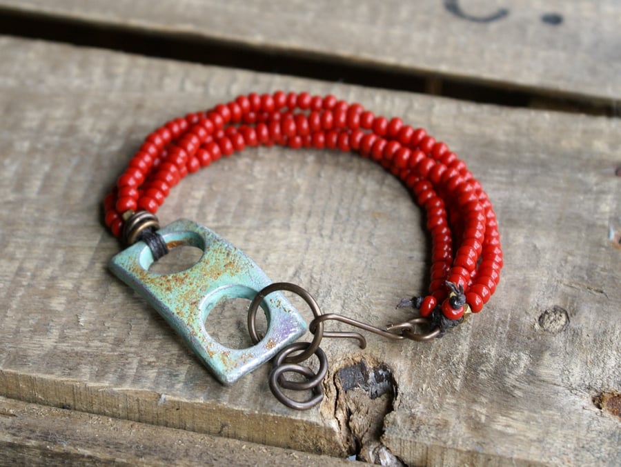 Vibrant Red & Turquoise Multi Strand Bracelet