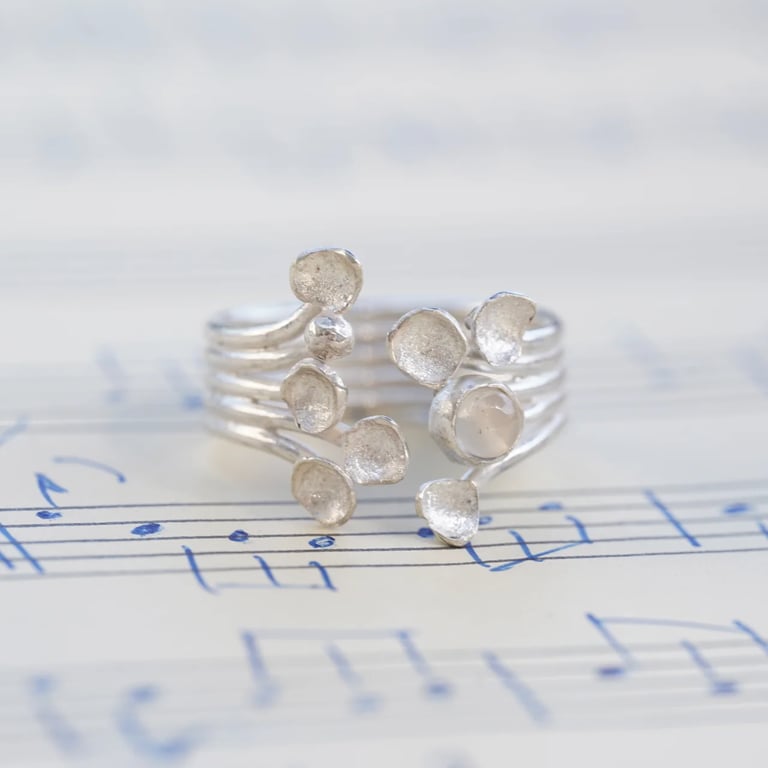 Sterling silver lichen ring with moonstone