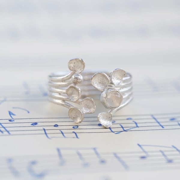 Sterling silver lichen ring with moonstone