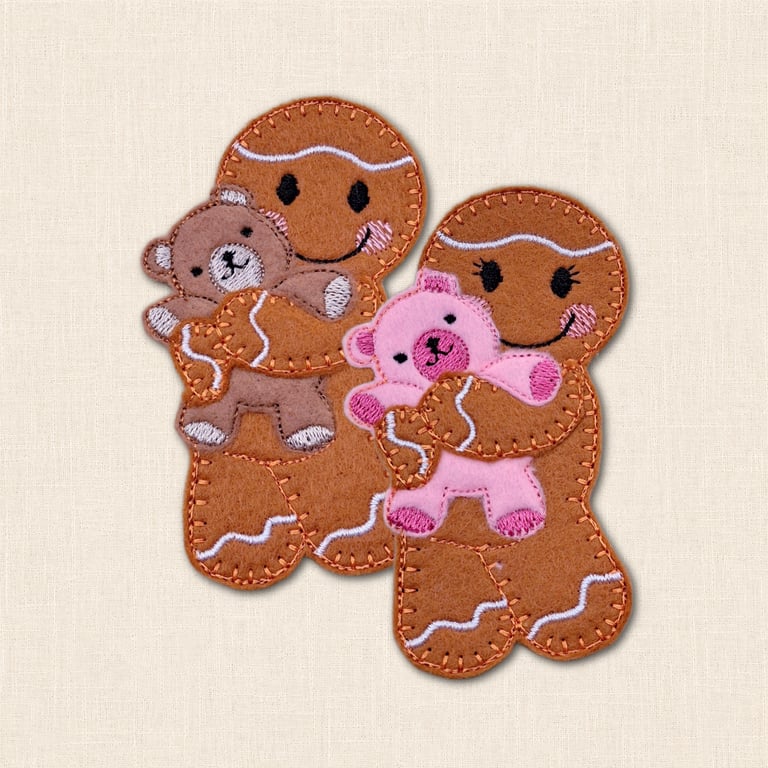 Teddy Bear Gingerbread Decoration - Embroidered Hug Character