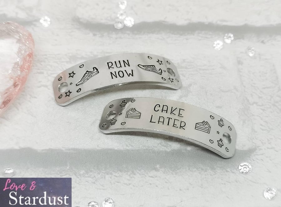 "Run Now Cake Later" Hand Stamped Trainer Tags