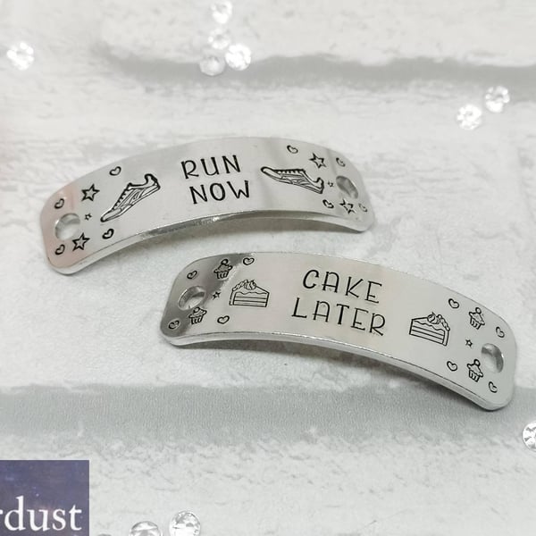 "Run Now Cake Later" Hand Stamped Trainer Tags