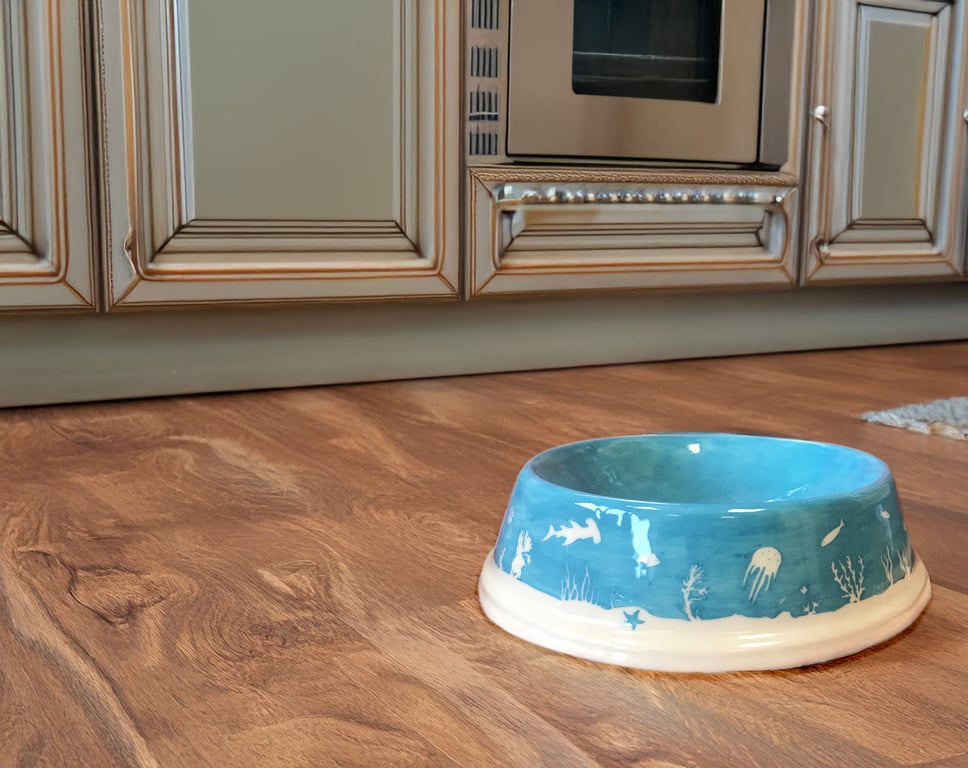 Handpainted Ceramic Dog Bowl: Ocean Scene