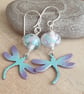 Enamel dragonfly earrings, Lilac and aqua, Insect jewellery - Image 6