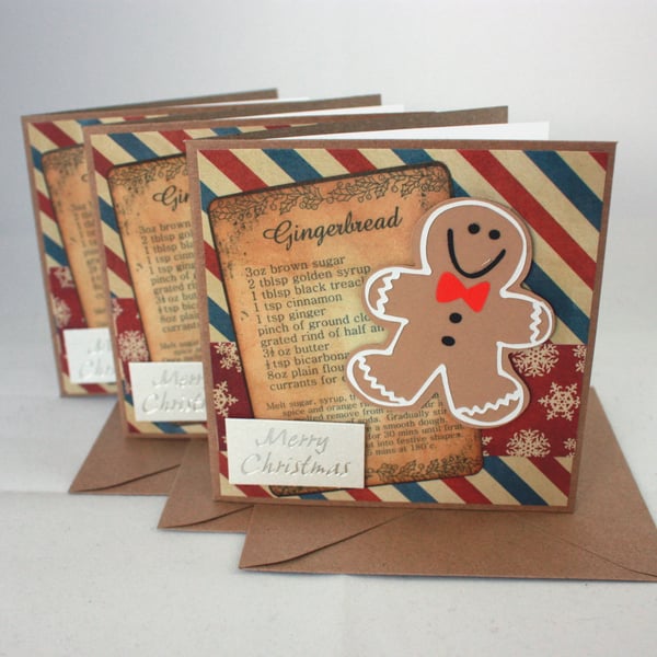 Handmade Christmas cards - Gingerbread men - pack of 3