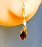 White Topaz And Red Garnet Gold Sterling Silver Drop Earrings - Image 4