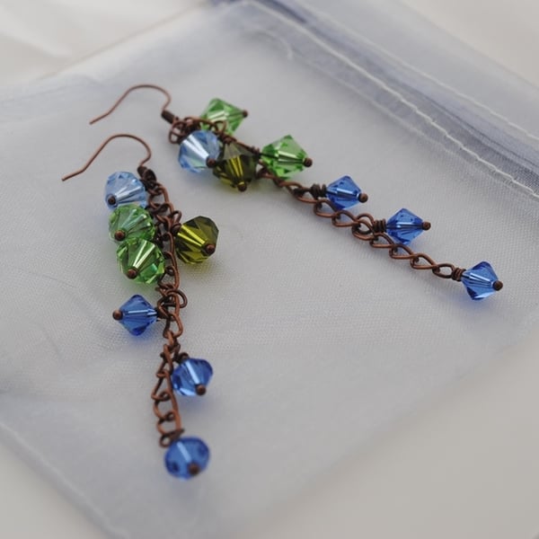 Peacock swarovski cascade earrings