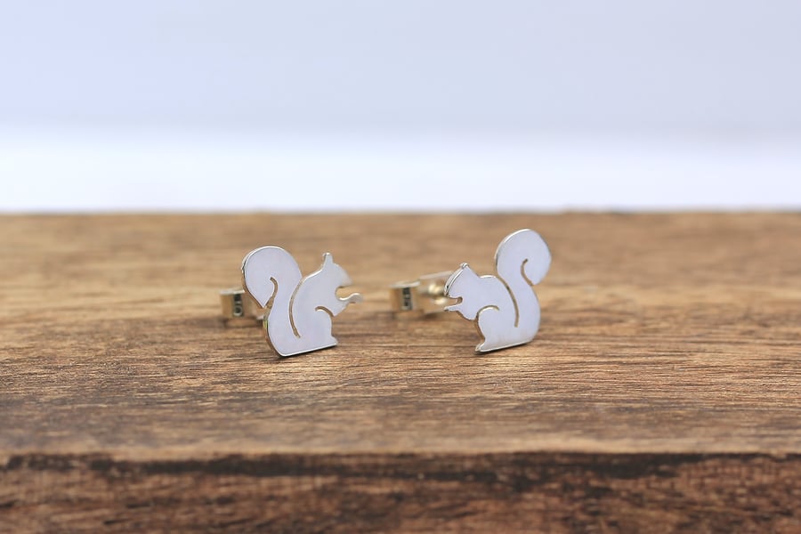 Silver Squirrel Earrings - Handmade Squirrel Earrings - Silver Squirrel Studs
