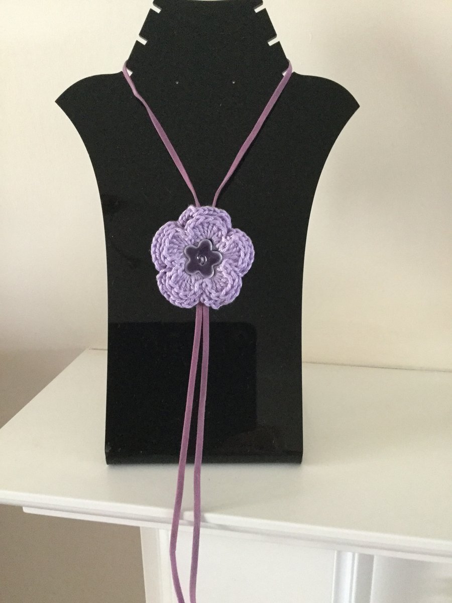 Crochet Purple Lilac Flower Necklace Pendant