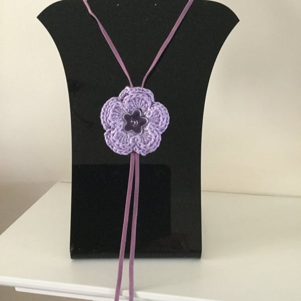 Crochet Purple Lilac Flower Necklace Pendant