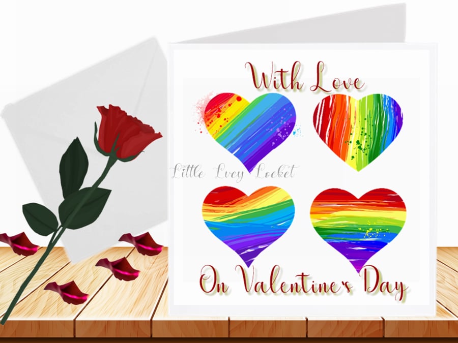 VALENTINES Card-RAINBOW Hearts-Valentine-Valentines Card-Lesbian-Gay-Pride