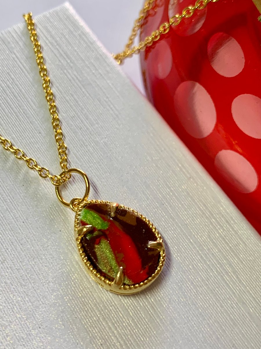 Polymer Clay Teardrop Pendant and Chain
