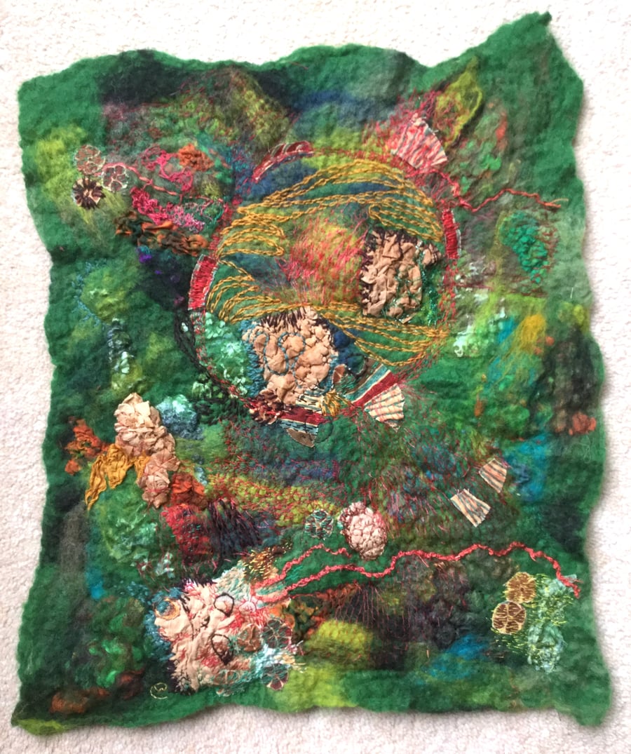 Handmade Felted, embroidered wall hanging, artwork