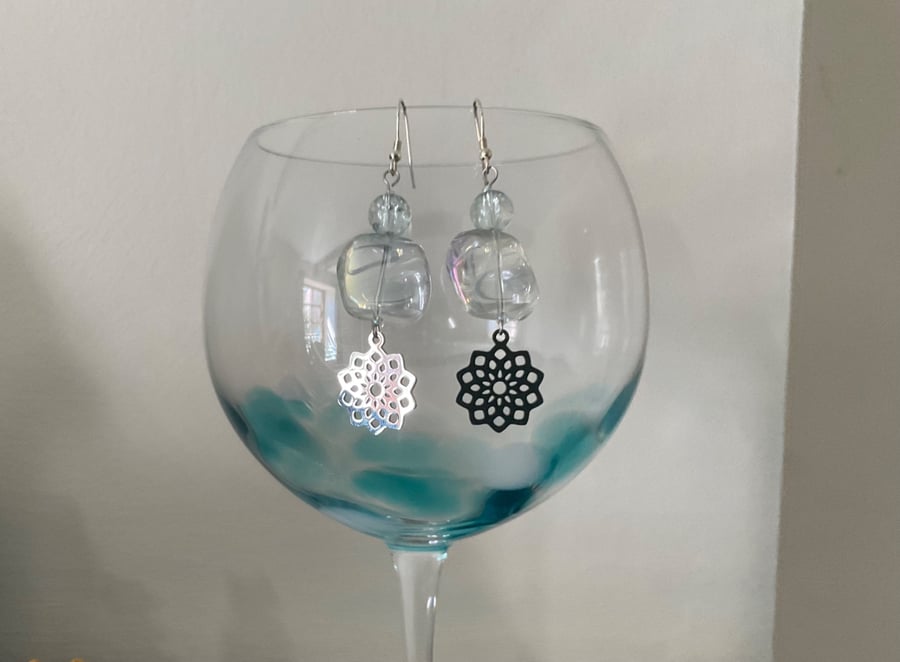 Sterling Silver Drop Earrings Flower