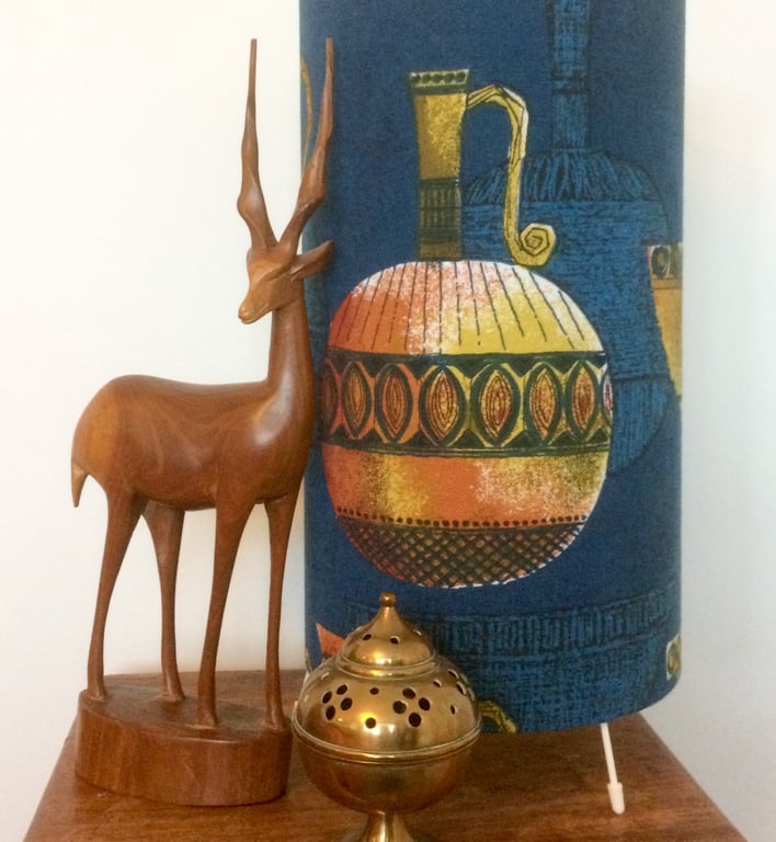 VASES design Blue and Orange by Francis Price Vintage Fabric Lampshade option 