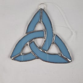 571 Stained Glass Small Celtic Knot pale blue - handmade hanging decoration.