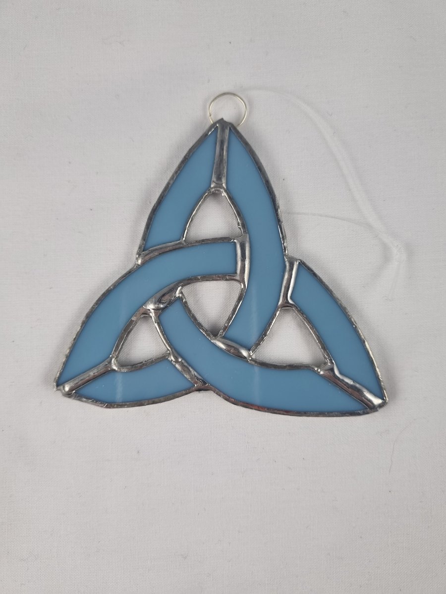 571 Stained Glass Small Celtic Knot pale blue - handmade hanging decoration.