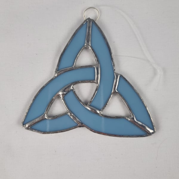 571 Stained Glass Small Celtic Knot pale blue - handmade hanging decoration.