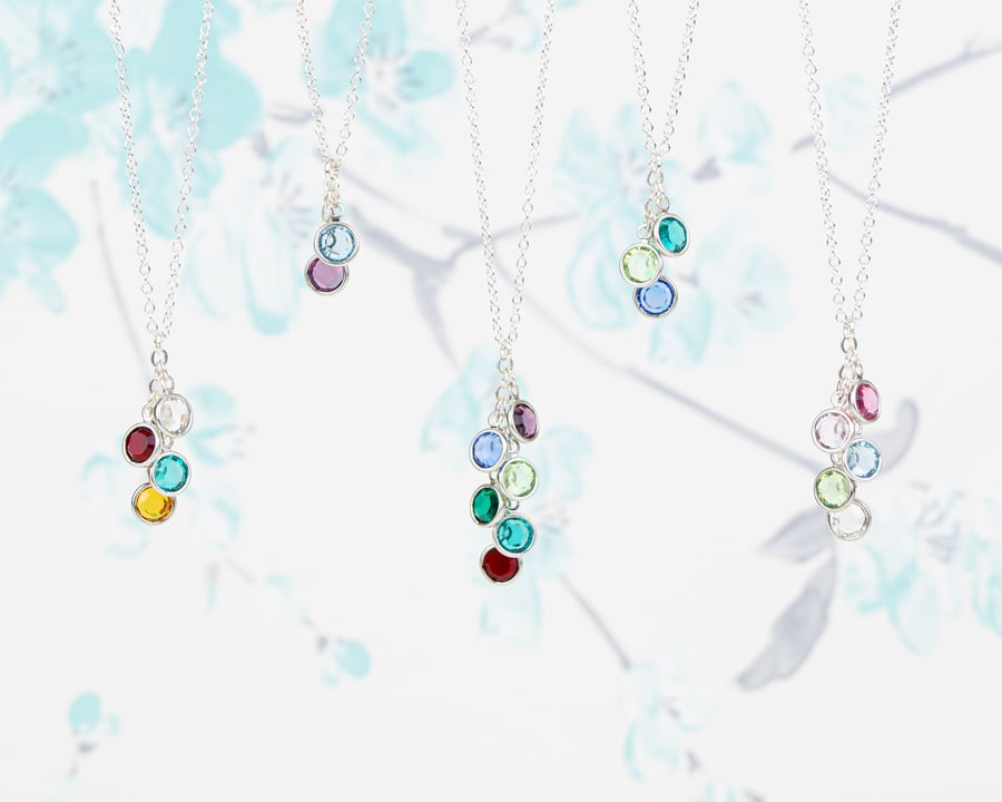Family Birthstone Necklace for Mum Personalised Multiple Birthstone Pendant Gift