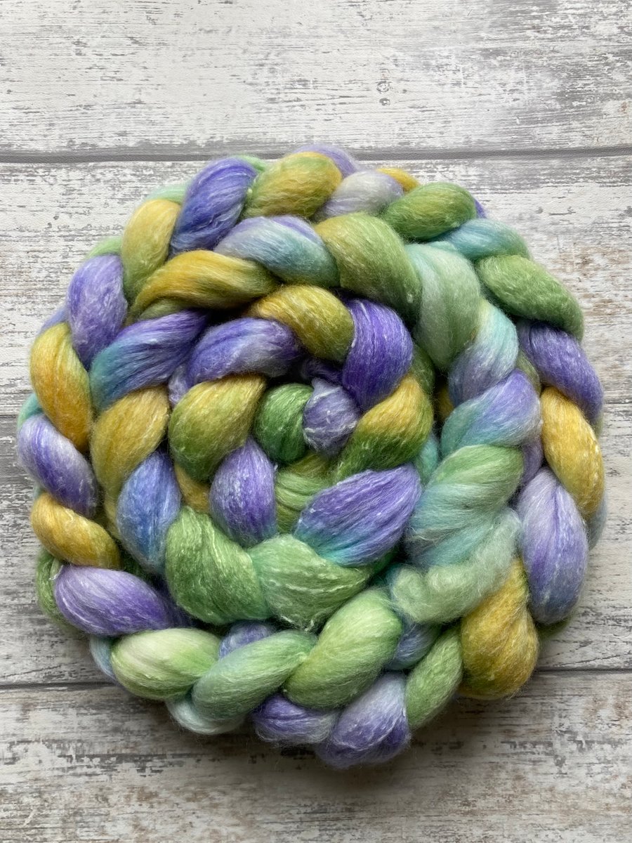 Merino bamboo tweed blend Spinning fibre 100g Dandelion sky