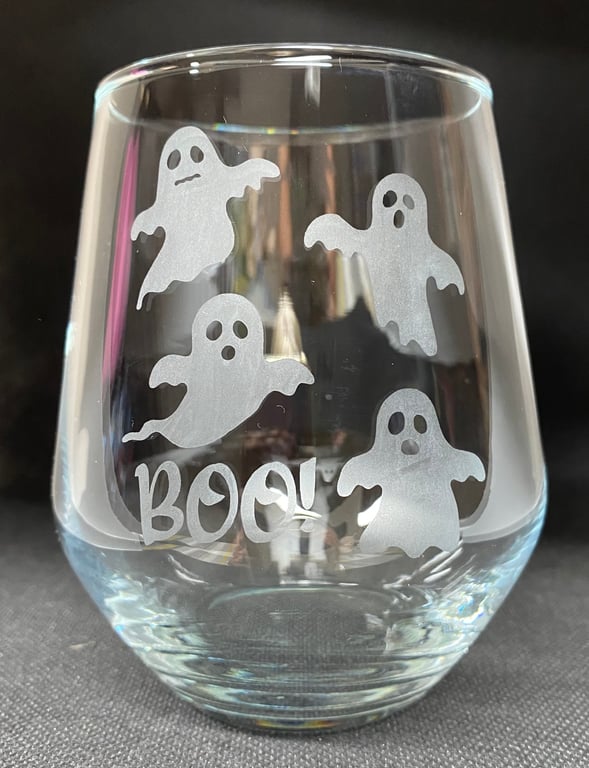 Hand Etched Wine Glass Ghosts