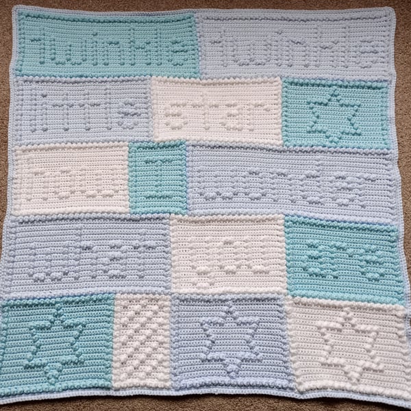 Twinkle Twinkle Little Star Hand Crochet Bobble Stitch Baby Blanket 