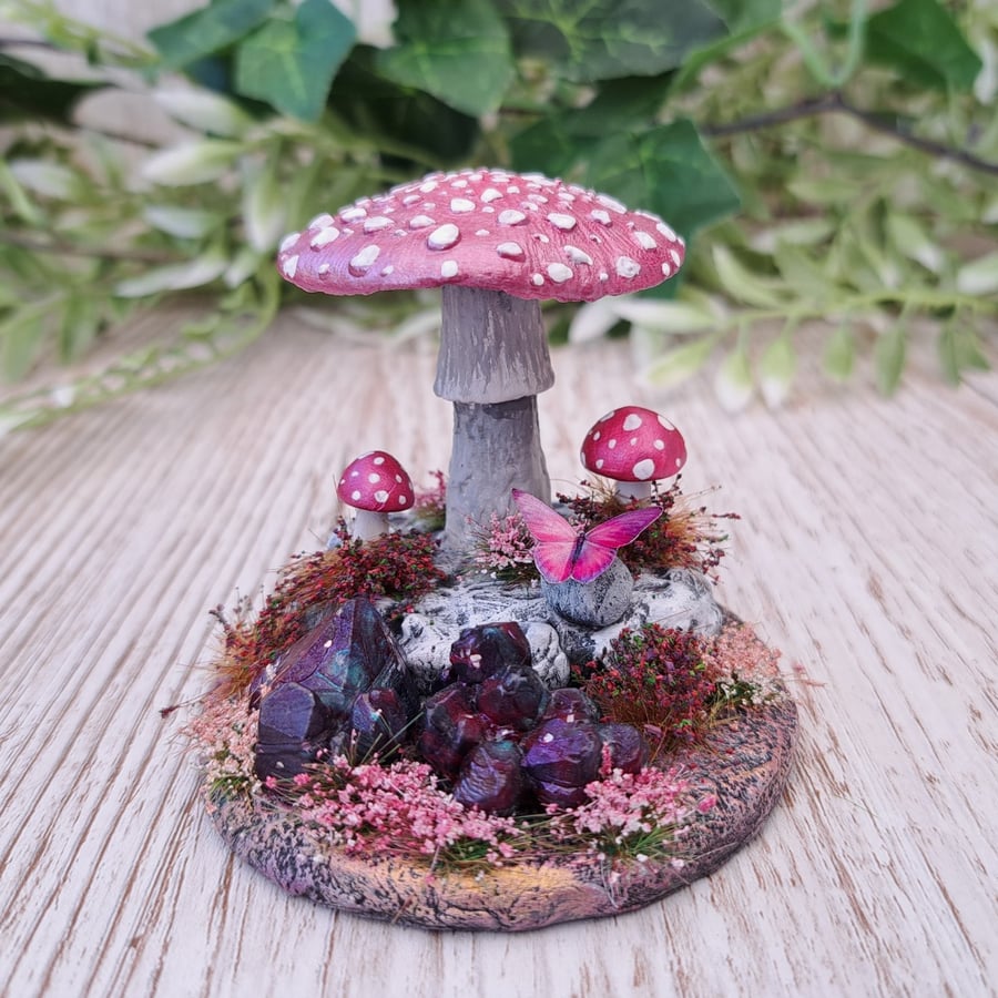 Pink Mushroom Ornament for Indoor Fairy Gardens
