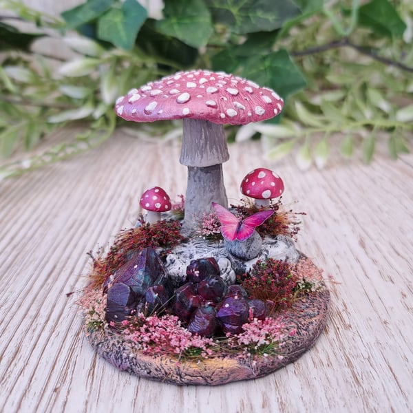 Pink Mushroom Ornament for Indoor Fairy Gardens