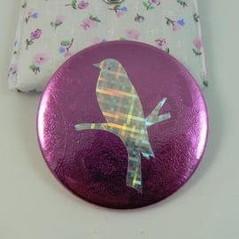 Pocket mirror with pouch (hologram bird)