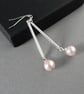 Long Blush Pearl & Silver Bar Drop Earrings - Simple Light Pink Dangle Earrings - Image 4