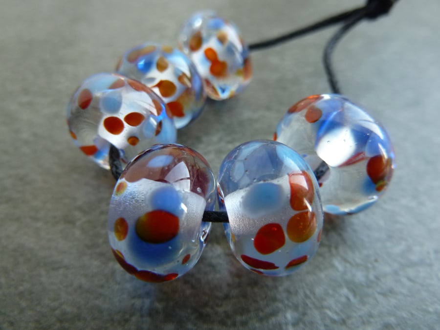 handmade lampwork glass beads, blue frit set