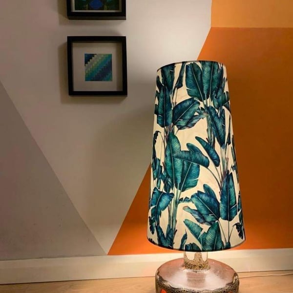Velvet cone leaves lampshade, extra tall lampshade, tropical tropical leaves