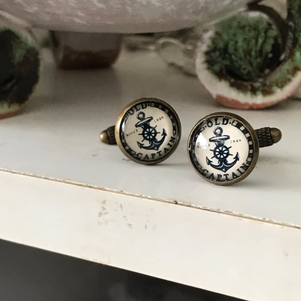 Bronze Anchor Nautical Cufflinks Sea Boat Navy