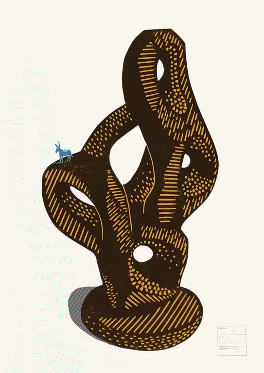 Donkey Monolith No.15 A2 three-colour linocut screen-print