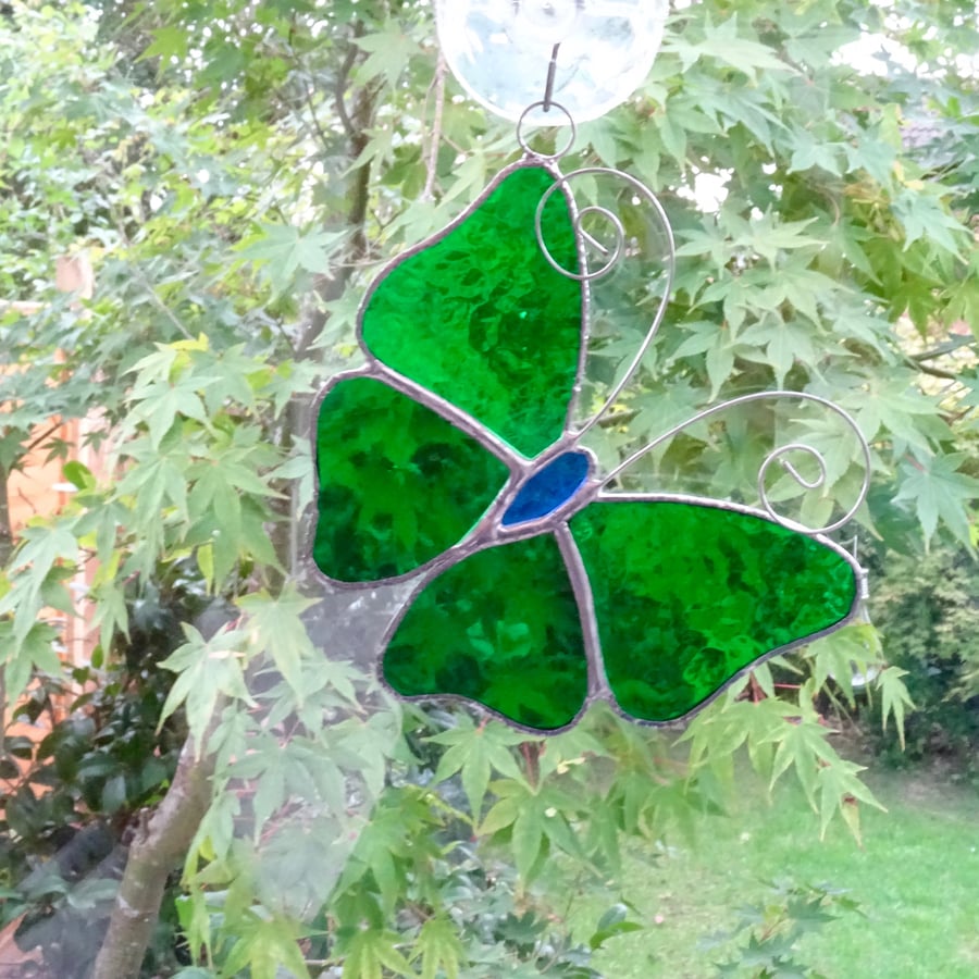 Stained Glass Butterfly Suncatcher - Green