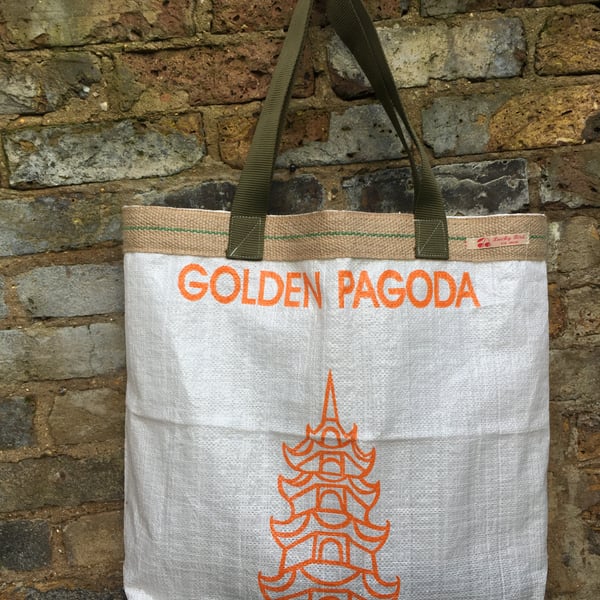 Recycled Rice Sack Shopper - Pagoda Motif