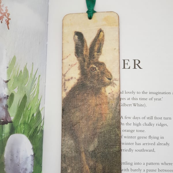 Wooden hare bookmark, gift for a hare lover, British wildlife gift