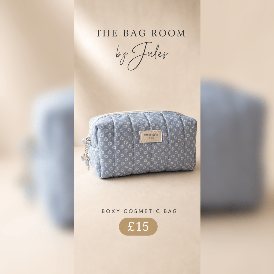 Denim Blue Daisy Cosmetic Bag