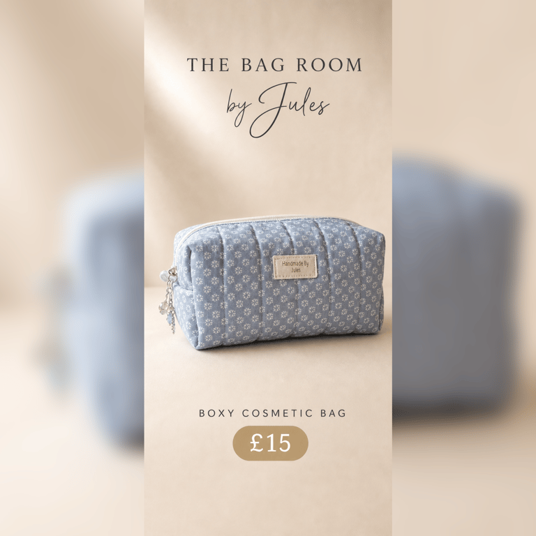 Denim Blue Daisy Cosmetic Bag