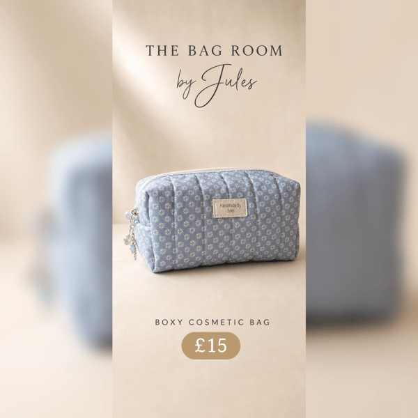 Denim Blue Daisy Cosmetic Bag