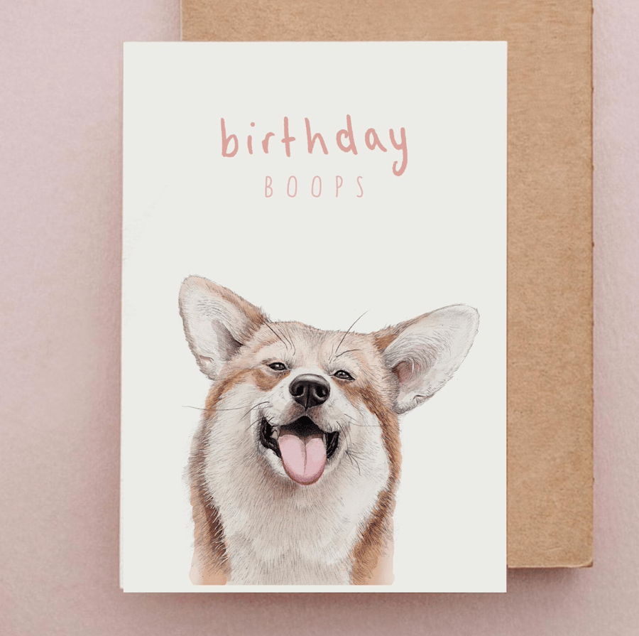 Corgi Birthday Card - Dog Birthday Cards, Birthday Boops Card, illustrated Corgi