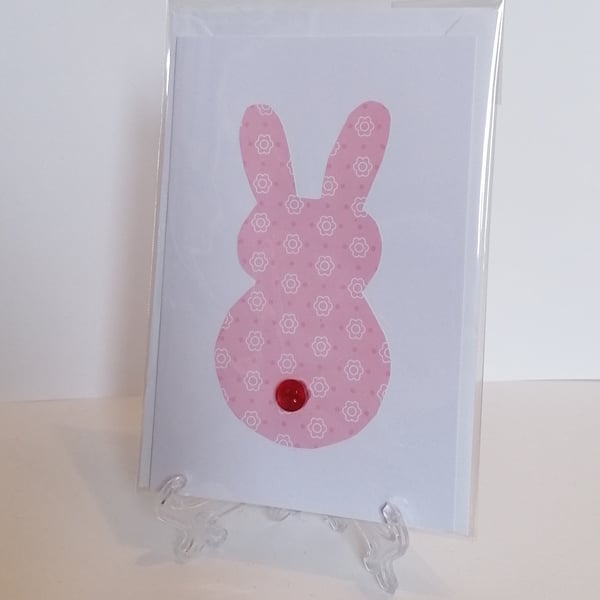 Handmade pink rabbit button  greetings card 