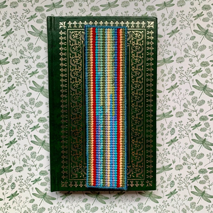 Handmade Multicolour Needlepoint Bookmark Book Lover Gift Hand-Sewn Felt Backed
