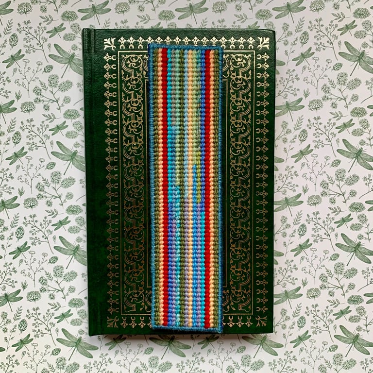 Handmade Multicolour Needlepoint Bookmark Book Lover Gift Hand-Sewn Felt Backed
