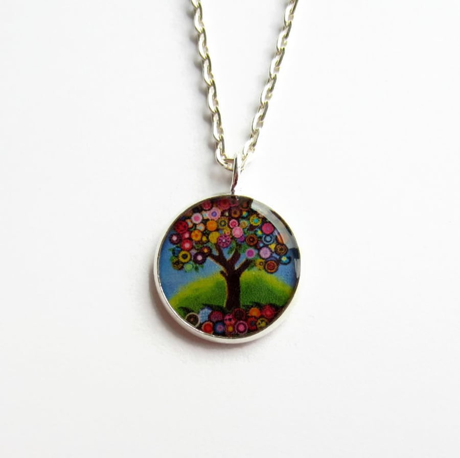 Tree of Life Necklace, Multicoloured Picture Pendant, 18mm