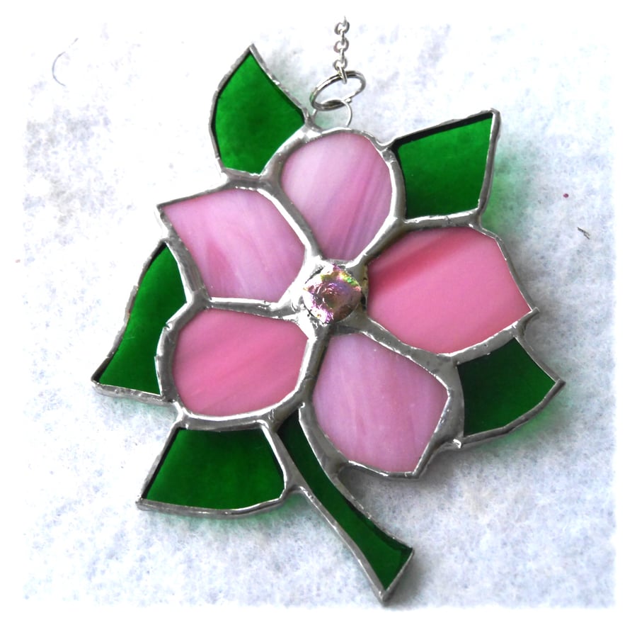 Clematis Suncatcher Stained Glass Flower Pink