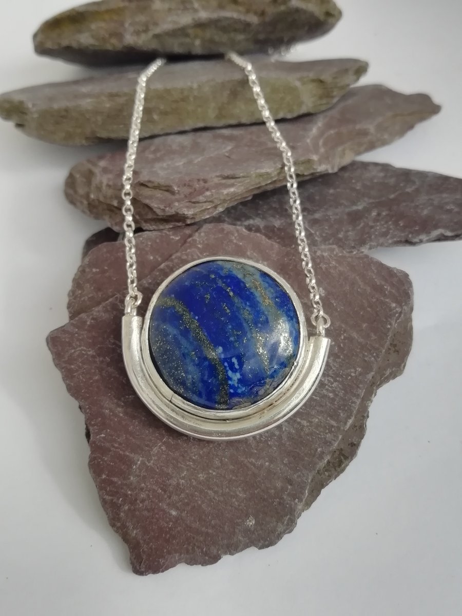 Lapis Lazuli Disc in a Semi Circle Necklace